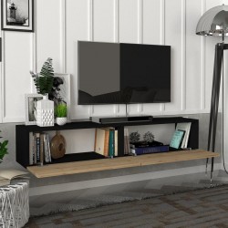 Toivakka ТВ шкаф 135x31x25см черен / дъб [] - Living