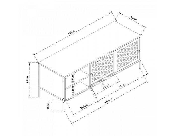 Шкаф за телевизор Tysnes 120x40x45 см дъб вид/черен []