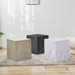 Помощна маса Ellelu 45x40x40 см мраморна визия, бяла [] - Măsuțe de living