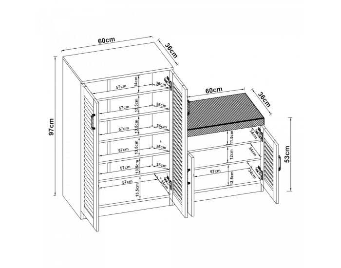 Шкаф за обувки Løten с пейка 120x36x97 см Бял []