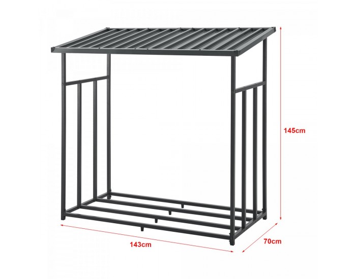 Стелаж за дърва Yakutat Black 145x143x70 см []