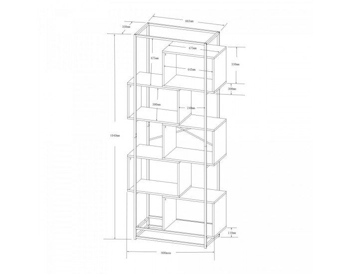Етажерка Rennebu 194x80x33 см 5 отделения черно/дъб []