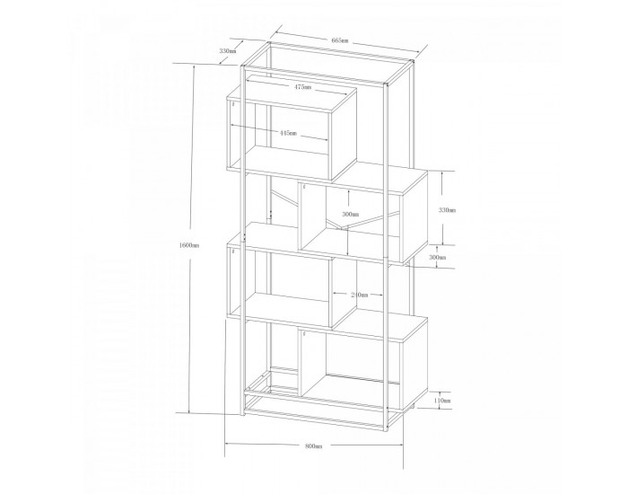 Етажерка Rennebu 160x80x33 см 4 отделения черно/дъб []