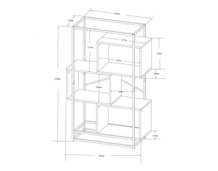Етажерка Rennebu 126x80x33 см 3 отделения черно/дъб []