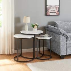 Ulricehamn Маса за гнездо от 3 части, мраморна визия, бяла [] - Sonata G