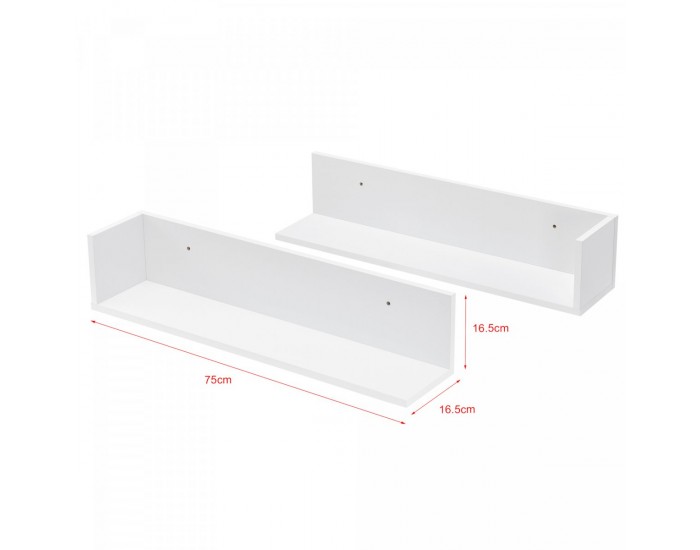 Стенен рафт Elverum 75 x 16,5 x 16,5 cm, комплект от 2 бр., бял