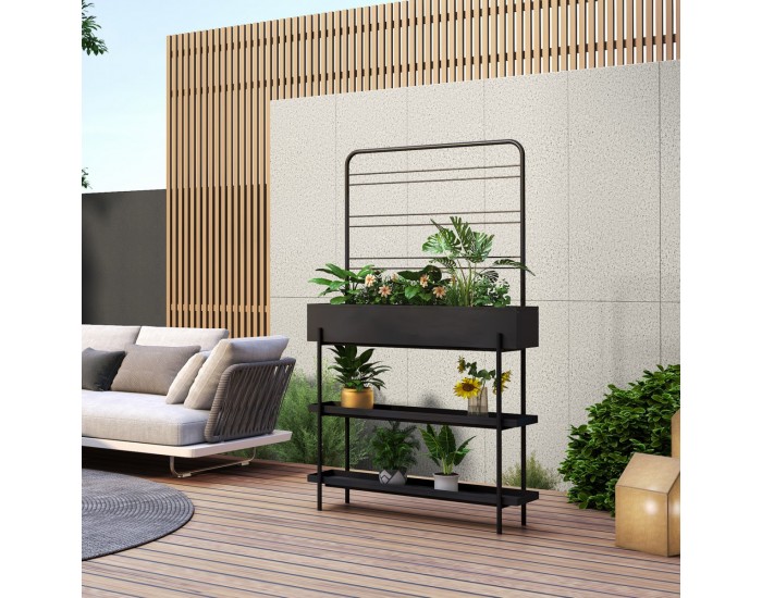 Поставка за растения на открито Aalsmeer метал 154x96x24 cm черен []