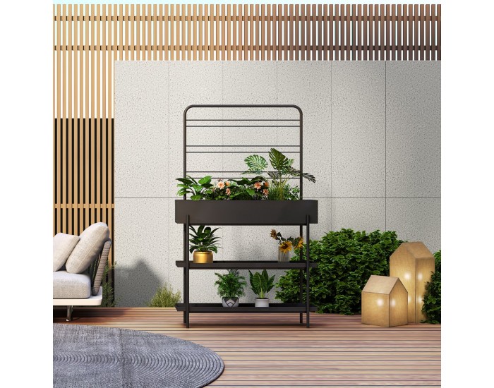 Поставка за растения на открито Aalsmeer метал 154x96x24 cm черен []
