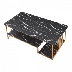 Холна маса Klibro 120x60x42 см мраморна визия, черно/златно [] - Sonata G