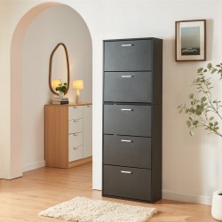 Шкаф за обувки Sykkylven 169x60x24 см с 5 капака Черен [] - Pantofare