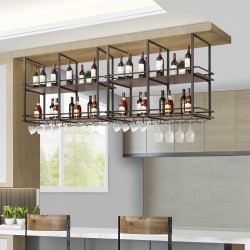 Стойка за вино Hubro 120x30x85 см черен/изглед на орех [] - Living
