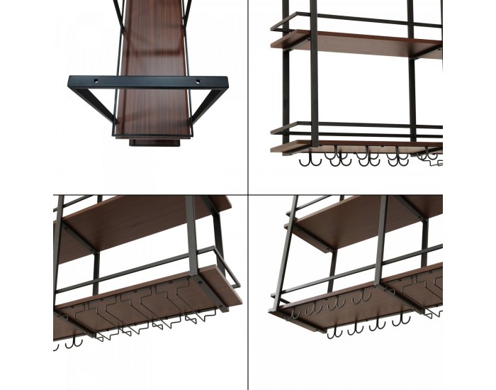Стойка за вино Hubro 120x30x85 см черен/изглед на орех []