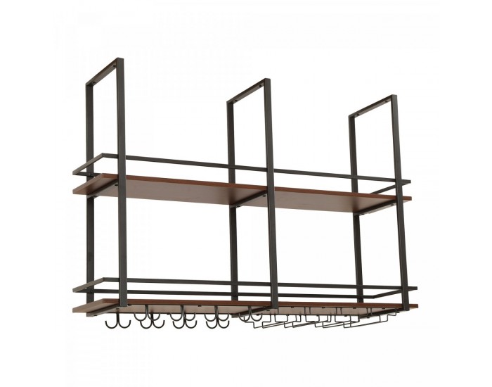 Стойка за вино Hubro 120x30x85 см черен/изглед на орех []