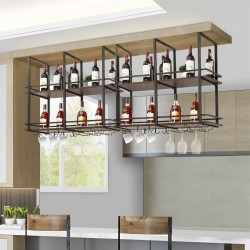 Поставка за вино Hubro 100x30x85 см черно/изглед на орех [] - Living