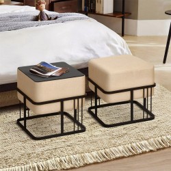 Мултифункционална табуретка Tas комплект от 2 квадратни бежови [] - Mobilier tapițat