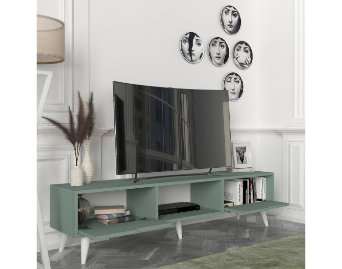 ТВ шкаф Kullila 160x35x40 см Зелен/Бял []