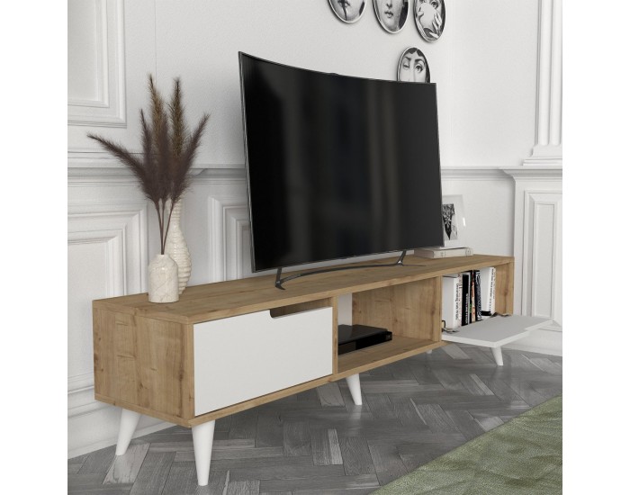 ТВ шкаф Kullila 160x35x40 см дъб имитация/бял []