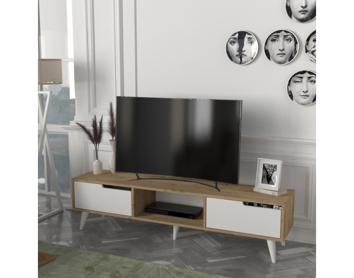 ТВ шкаф Kullila 160x35x40 см дъб имитация/бял []
