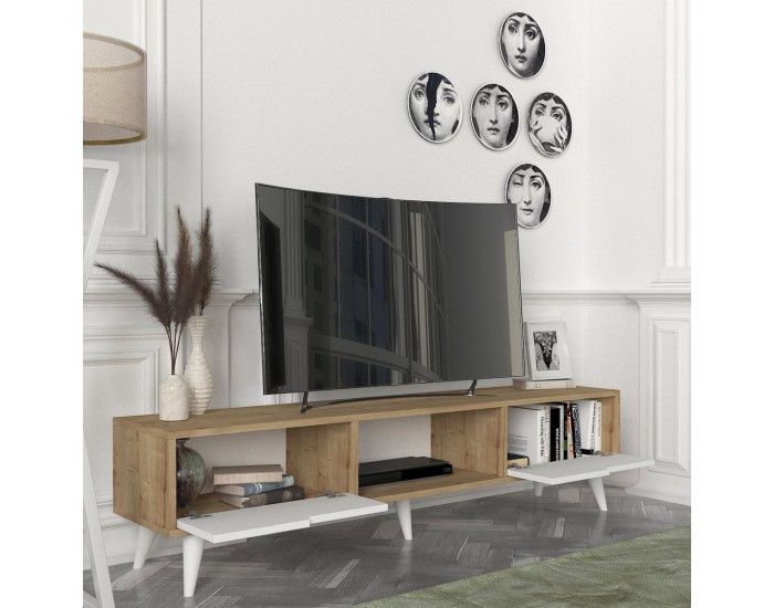 ТВ шкаф Kullila 160x35x40 см дъб имитация/бял []