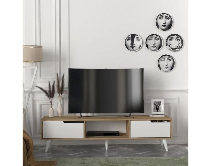 ТВ шкаф Kullila 160x35x40 см дъб имитация/бял []