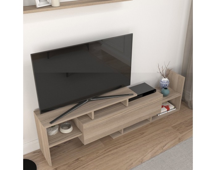 ТВ шкаф Liksefte със стенен рафт 154x28x42 см дъб вид []