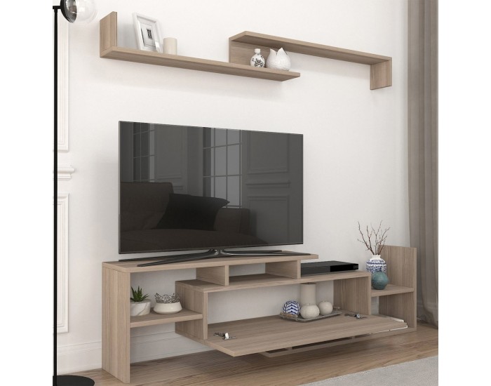 ТВ шкаф Liksefte със стенен рафт 154x28x42 см дъб вид []