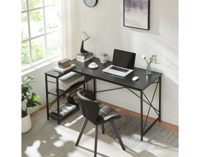 Бюро Raundsvalt с 1 рафт L-образно 137x88x75 см Черно []