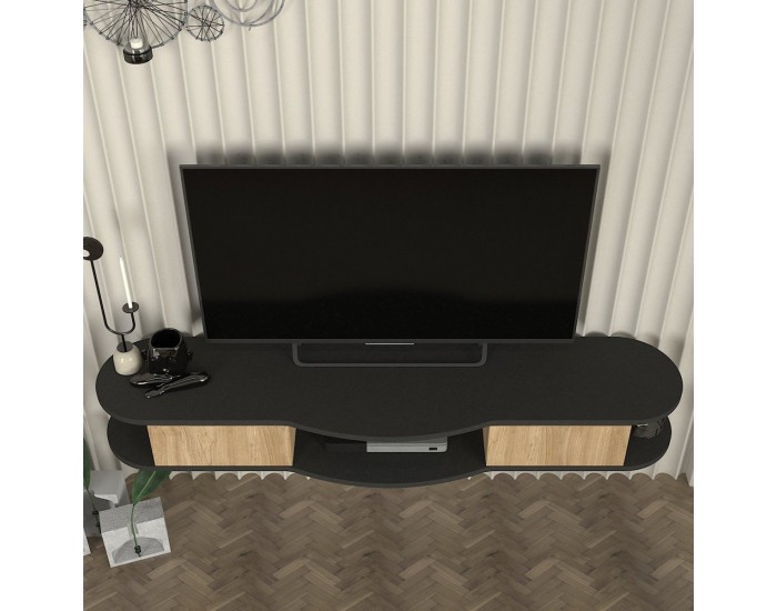 Висяща ниска дъска за телевизор Nyskiri 150x35x19 см антрацит/дъб []