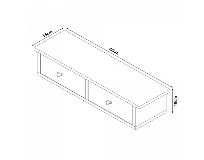 Стенен рафт Geeste 60x15x10 см с 2 чекмеджета мраморна визия, бял []