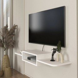 Висяща ниска табла за телевизор Tar 115x30x16 см Бяла [] - Comode TV