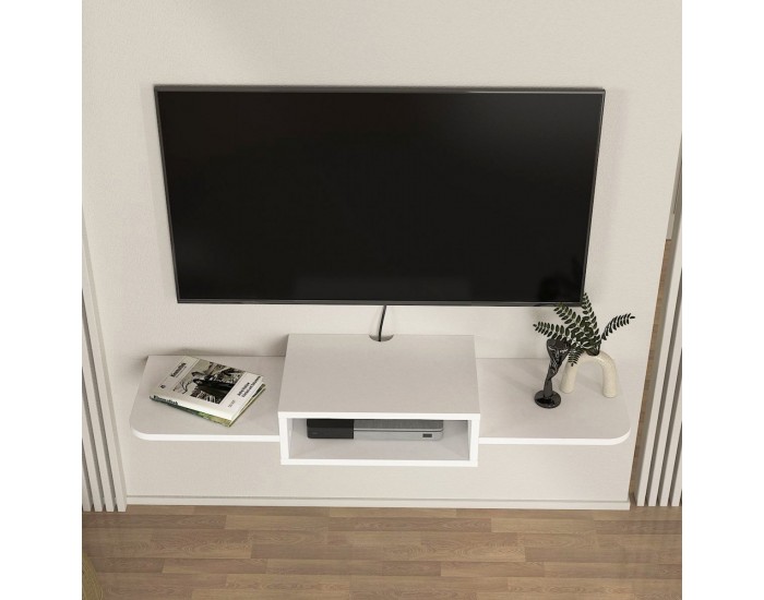 Висяща ниска табла за телевизор Tar 115x30x16 см Бяла []