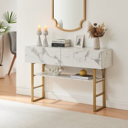 Конзолна маса Varberg 75x120x30 см мраморна визия, бяла [] - Măsuțe de living