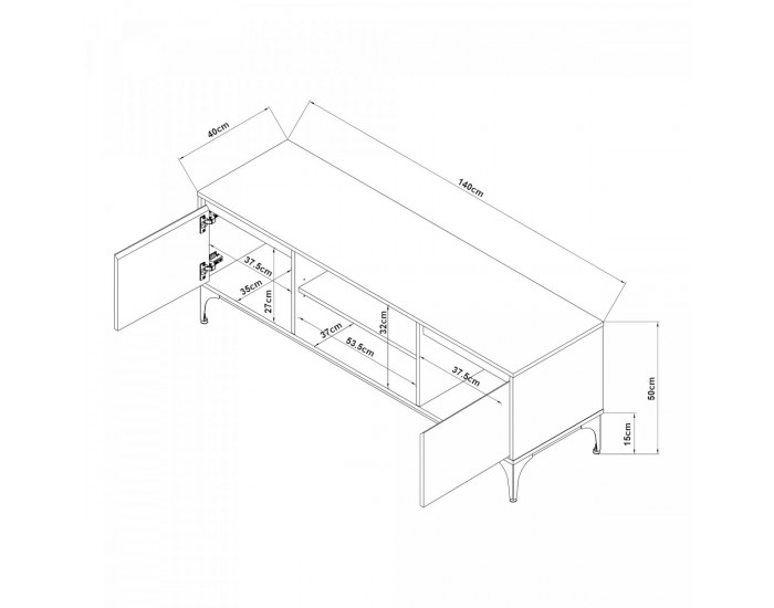 Шкаф за телевизор Kistiandi 140x40x50 см вид дъб, светъл []