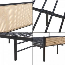 Метално легло Linköping с правоъгълна табла 180x200 см черно/ратан [] - Paturi