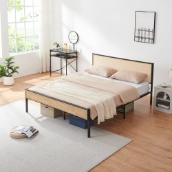 Метално легло Linköping с правоъгълна табла и матрак 160x200 см черно/ратан [] - Paturi