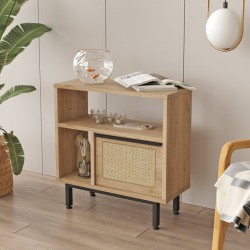 Помощна маса Kvænangen 60x60x26 см дъб/ратан вид [] - Măsuțe de living