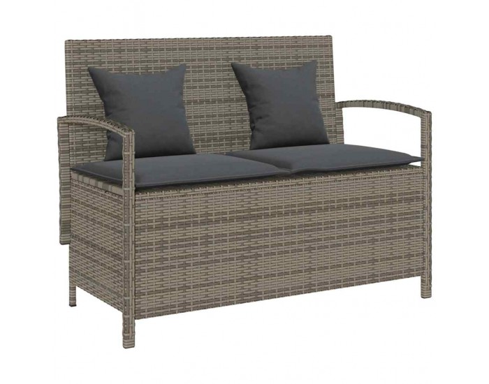 Sonata H Градинска пейка за съхранение с възглавница Grey Poly Rattan