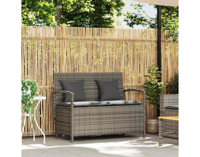Sonata H Градинска пейка за съхранение с възглавница Grey Poly Rattan