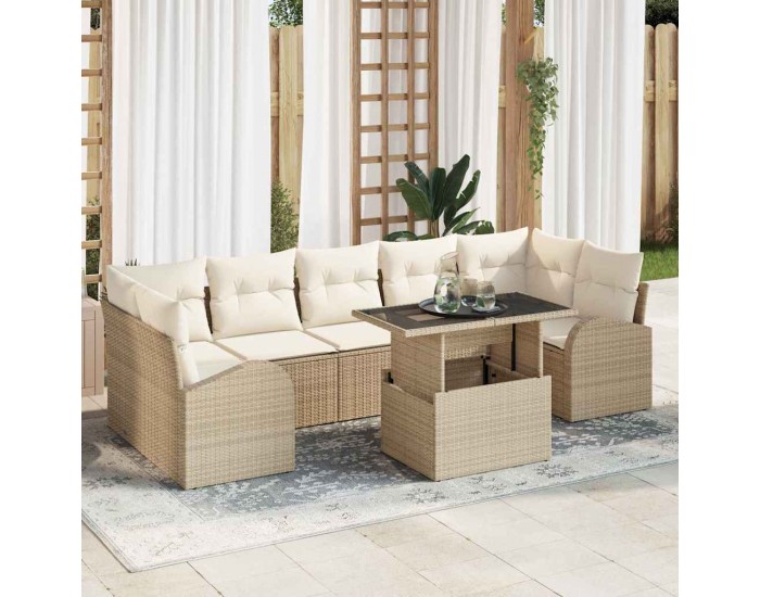 Sonata Set de canapele pentru grădină 8 buc. Bej Poli Rattan