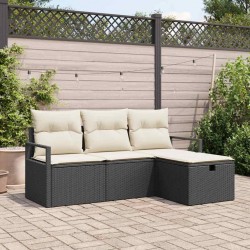 Sonata H Градински Софа Комплект 4 pcs Черно и кремаво 175 x 117 x 85 см - Canapele și bănci de grădină