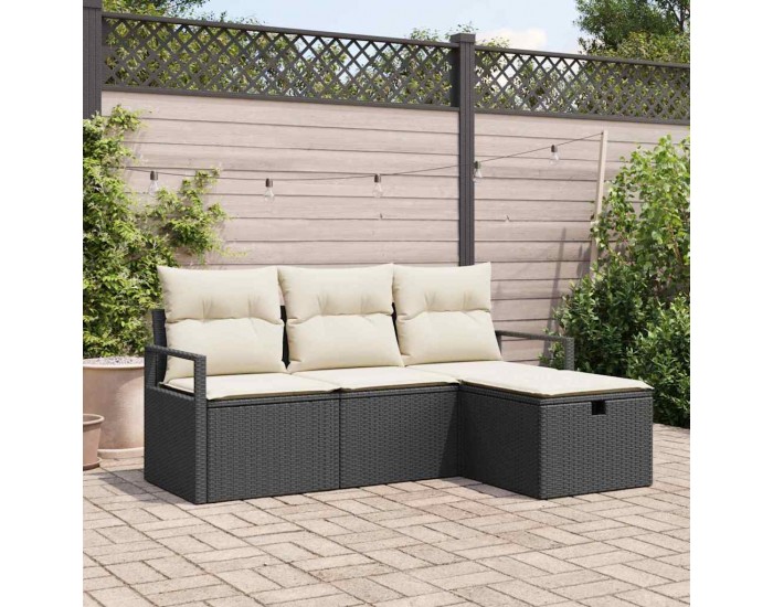 Sonata H Градински Софа Комплект 4 pcs Черно и кремаво 175 x 117 x 85 см