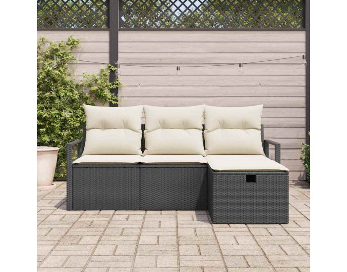 Sonata H Градински Софа Комплект 4 pcs Черно и кремаво 175 x 117 x 85 см