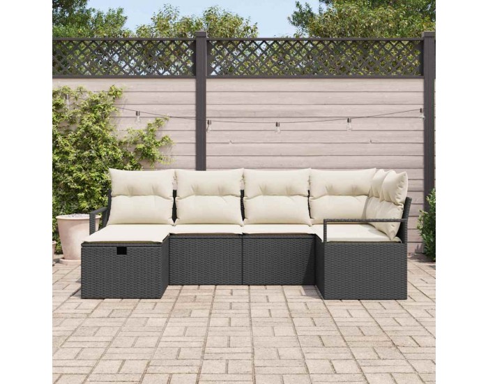 Sonata H Градински Софа Комплект 6 pcs Черно и кремаво 232 x 122 x 85 см
