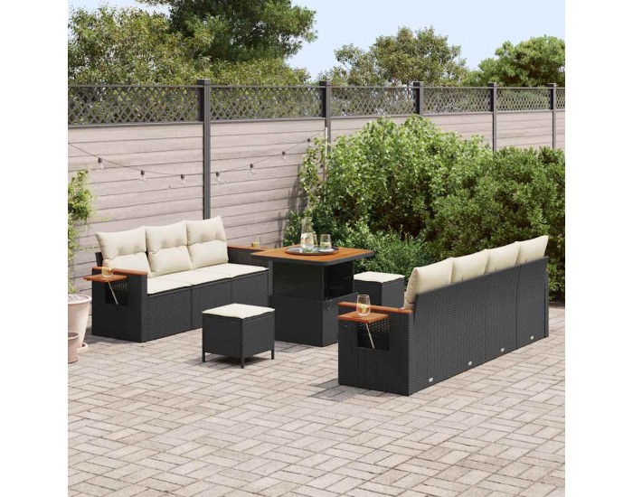 Sonata H Градински Софа Комплект 10 pcs Черно и кремаво 80 x 80 x 71 cm