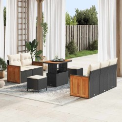 Sonata H Градински Софа Комплект 8 pcs Черно и кремаво 90 x 55 x 71 cm - Canapele și bănci de grădină