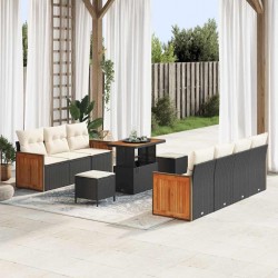 Sonata H Градински Софа Комплект 10 pcs Черно и кремаво 90 x 55 x 71 cm - Canapele și bănci de grădină