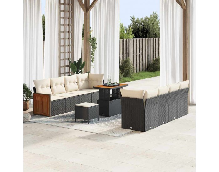 Sonata H Градински Софа Комплект 11 pcs Черно и кремаво 90 x 55 x 71 cm