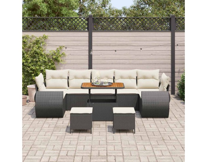Sonata H Градински Софа Комплект 10 pcs Черно и кремаво 90 x 55 x 71 cm