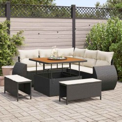 Sonata H Градински Софа Комплект 8 pcs Черно и кремаво 100 x 100 x 71 cm - Canapele și bănci de grădină