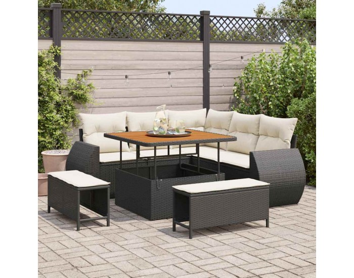Sonata H Градински Софа Комплект 8 pcs Черно и кремаво 100 x 100 x 71 cm